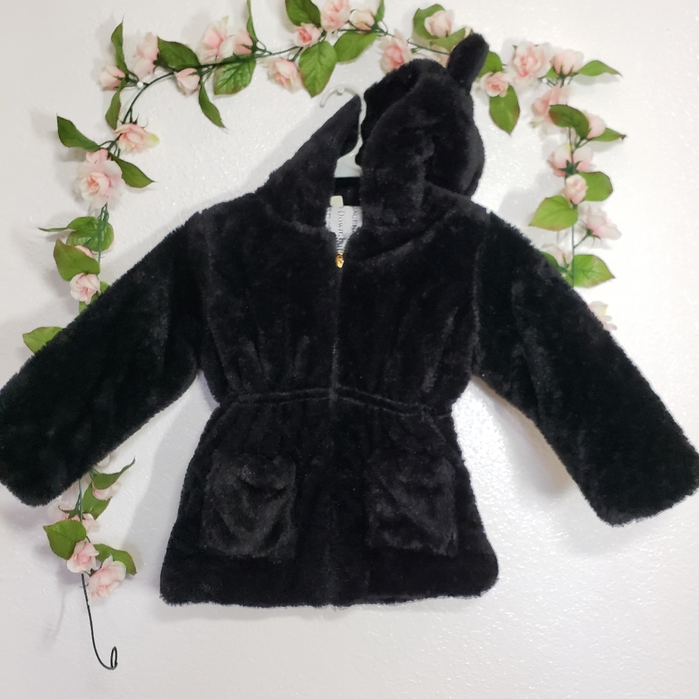 Synthetic fur coat, warm black winter for girl. unknown brand